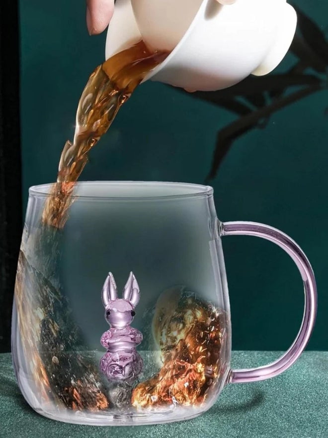 1 تشيس كوب قهوة زجاجي بوروسيليكات  مل بتصميم أرنب مع مقبض - Image 4